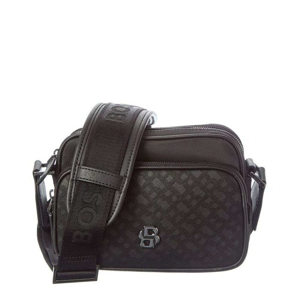 Hugo Boss B Icon Mp Ew Zip Leather & Canvas Crossbody, Black